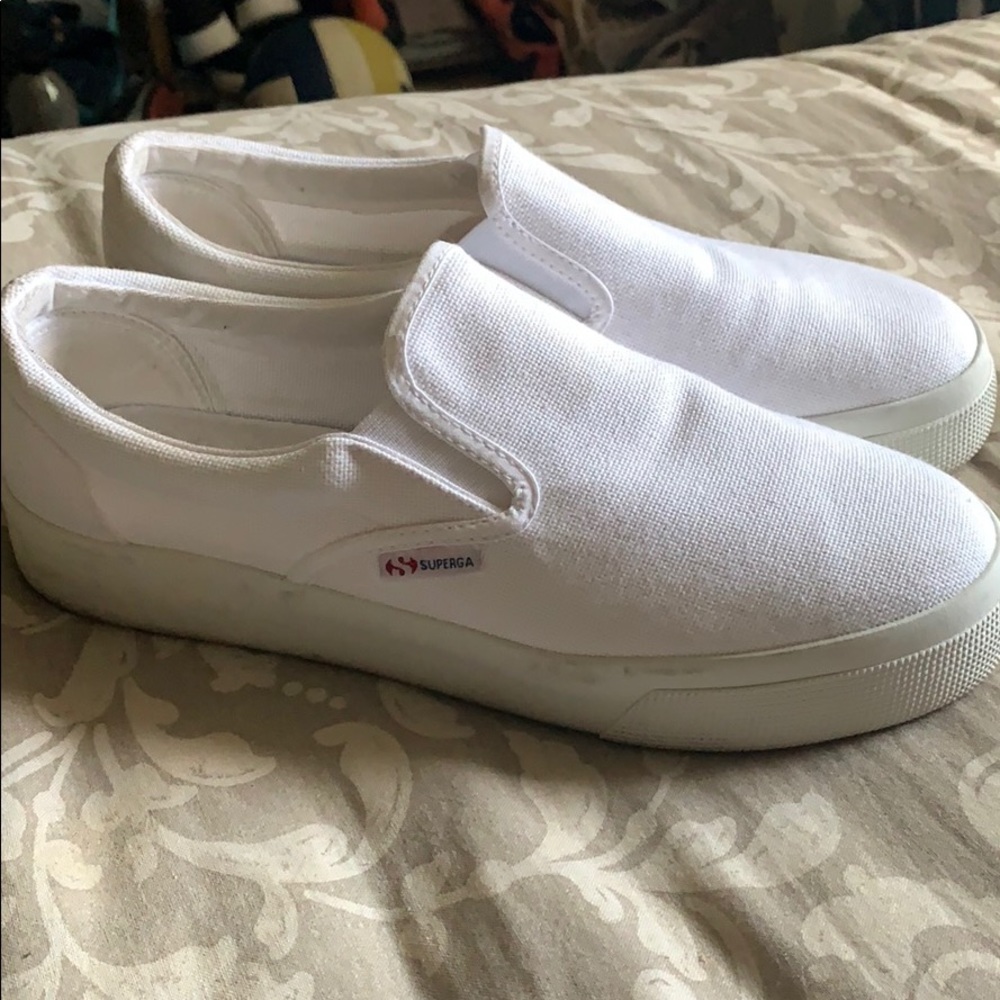 white slip on platform Supergas